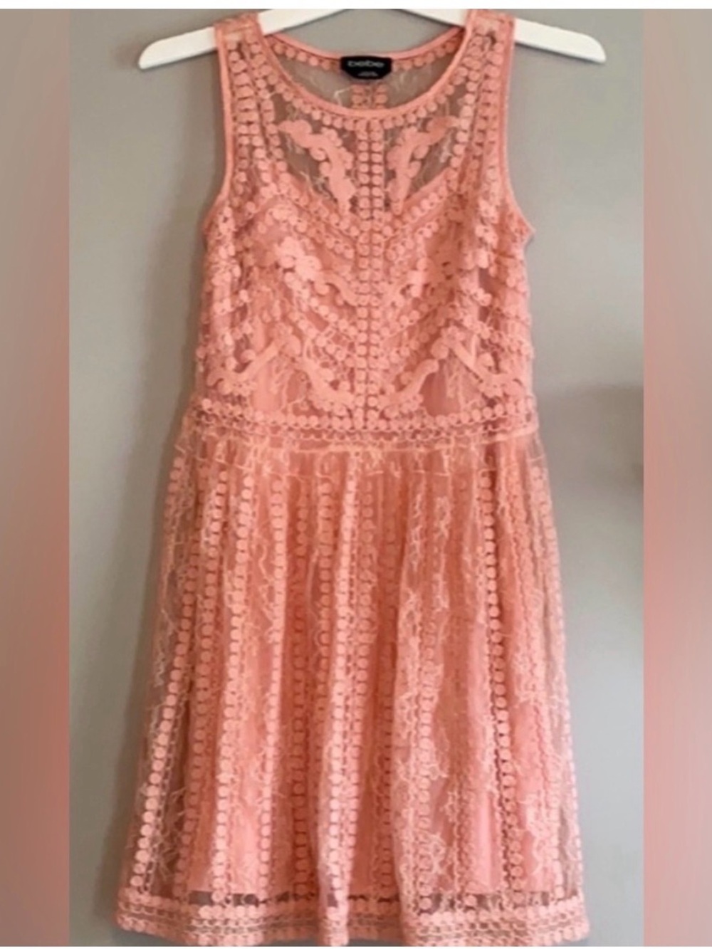 Bebe Sleeveless Pink Lace Fit-and-Flare Dress